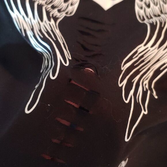 Black lace and stretch cotton angel top - Picture 3 of 4